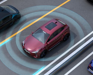 Illustration of autonomous car in regular traffic