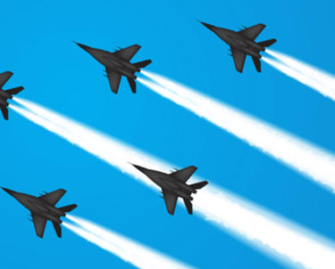 Fighter airplanes flying through blue sky