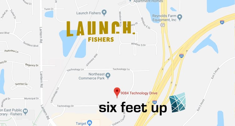 Map showing Launch Fishers and Six Feet Up new offices