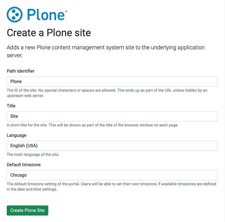 Page for creating a new Plone site.png